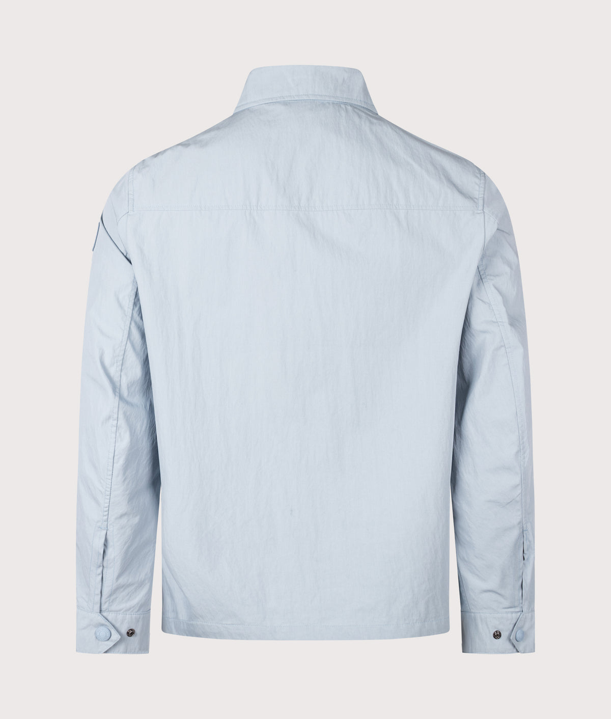 Belstaff Regular Fit Cargo Overshirt in Mist Blue at EQVVS Menswear. Back shot.