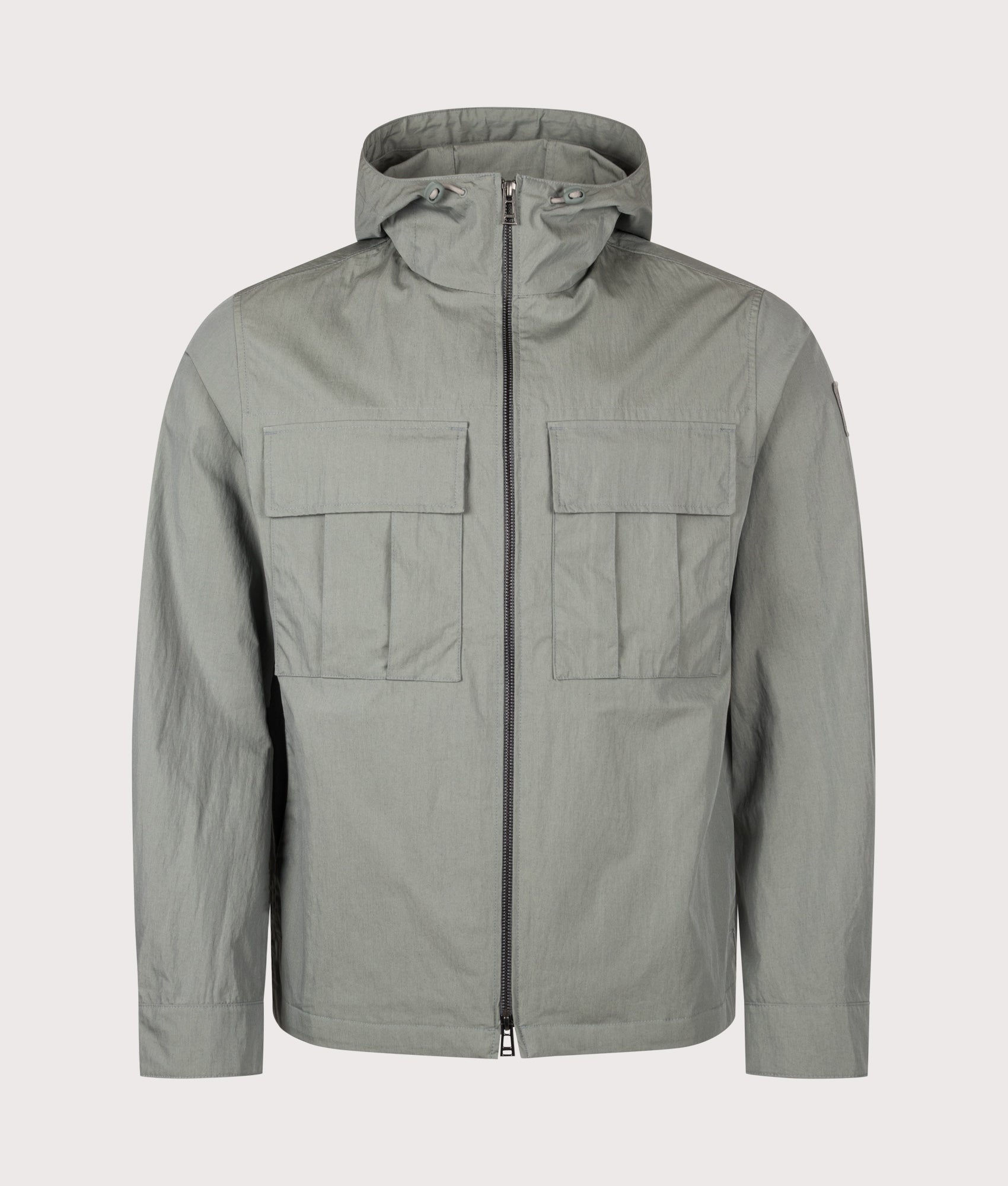 Belstaff Regular Fit Container Overshirt in Atlantic Grey at EQVVS Menswear. Front shot.