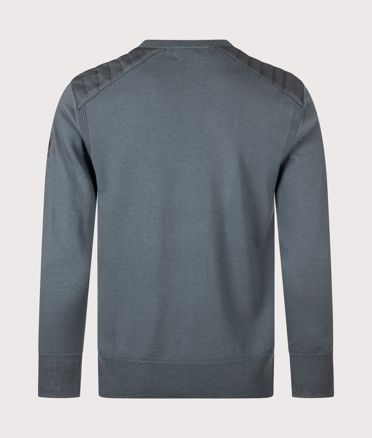 Belstaff Regular Fit Kerrigan Crewneck Jumper in Petrol at EQVVS Menswear. Back shot.