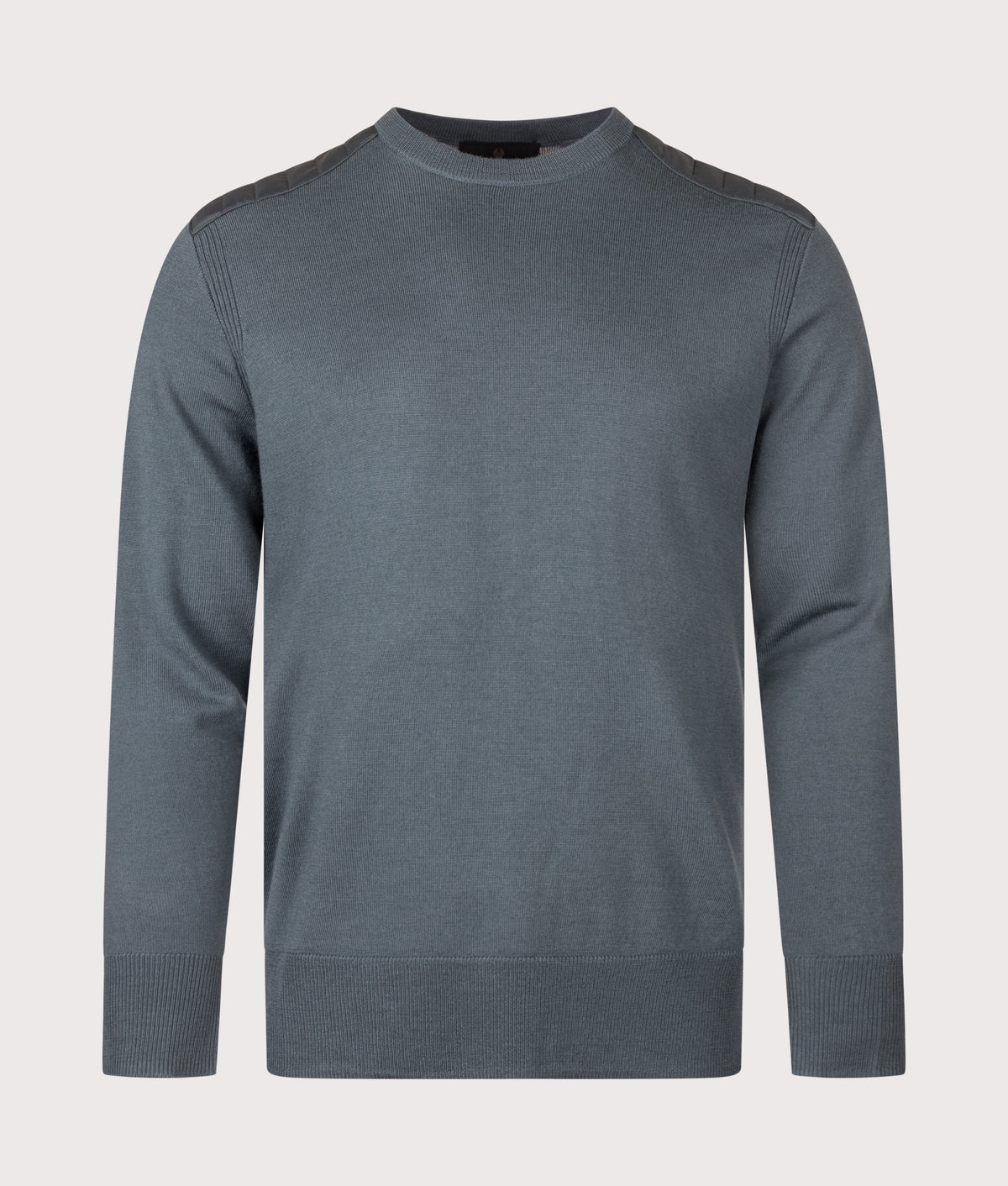 Belstaff Regular Fit Kerrigan Crewneck Jumper in Petrol at EQVVS Menswear. Front shot.