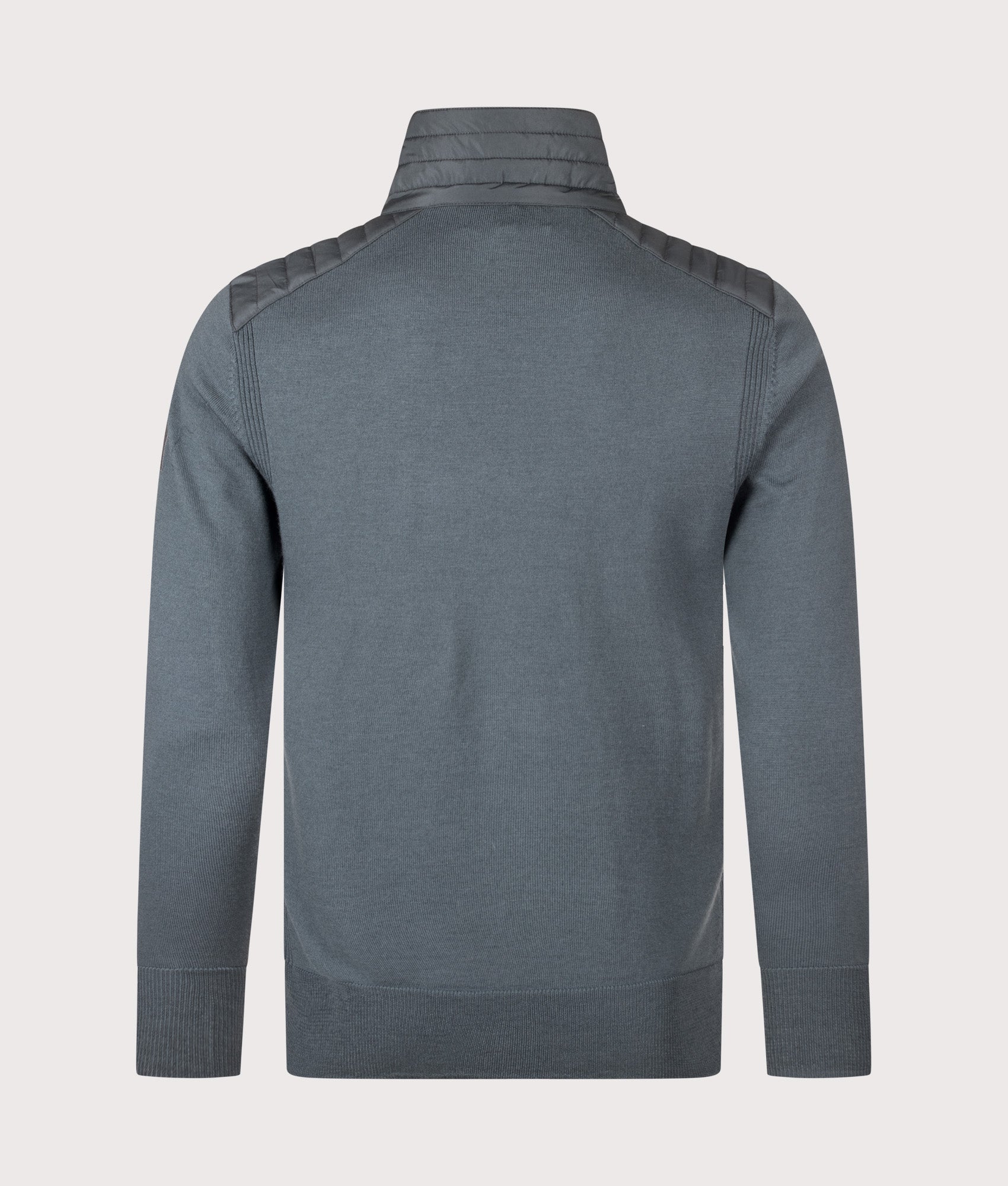 Belstaff Regular Fit Kilmington Quarter Zip Jumper in Petrol at EQVVS Menswear. Back shot.