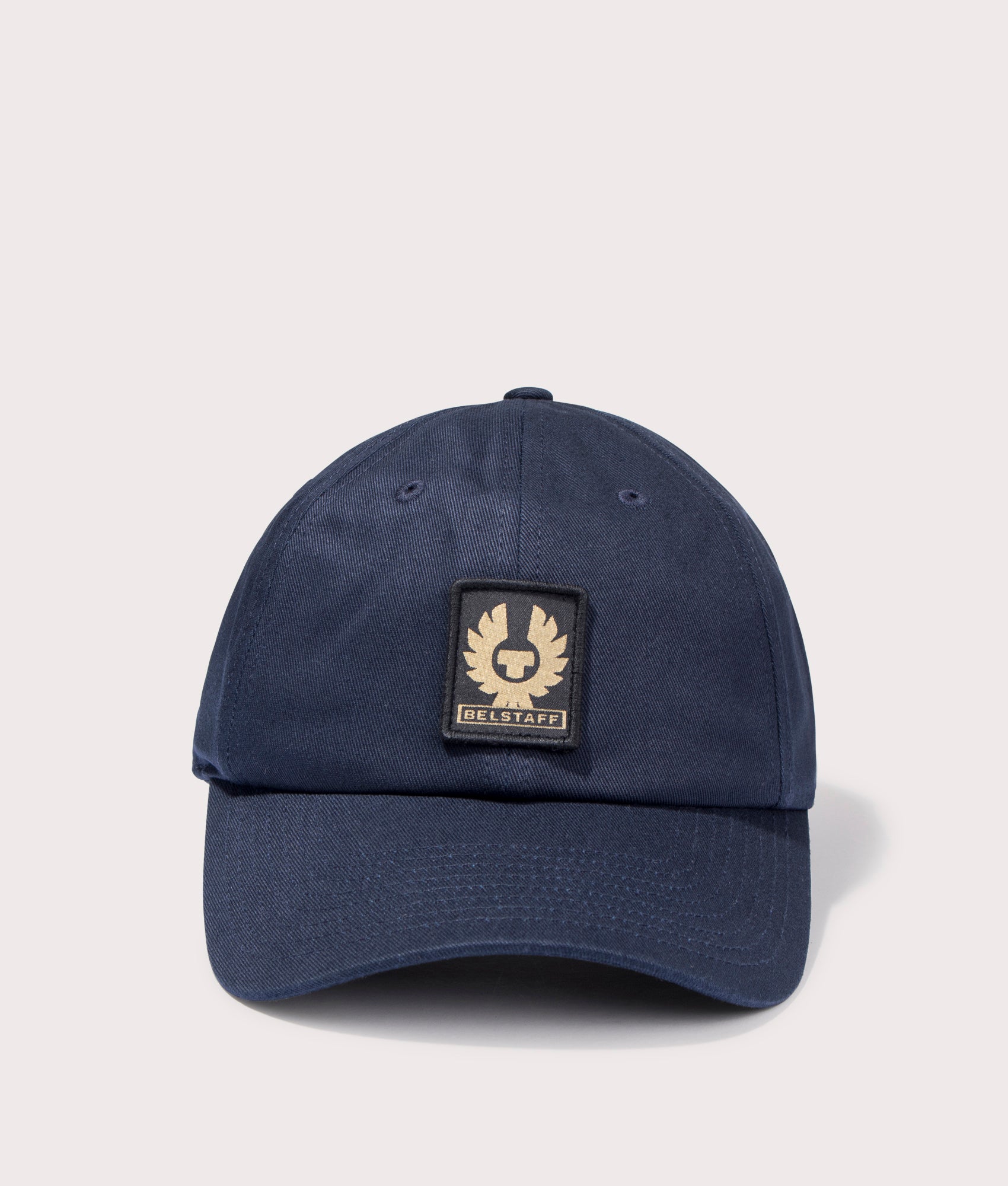 Belstaff Phoenix Logo Cap in Navy at EQVVS Menswear. Front shot.