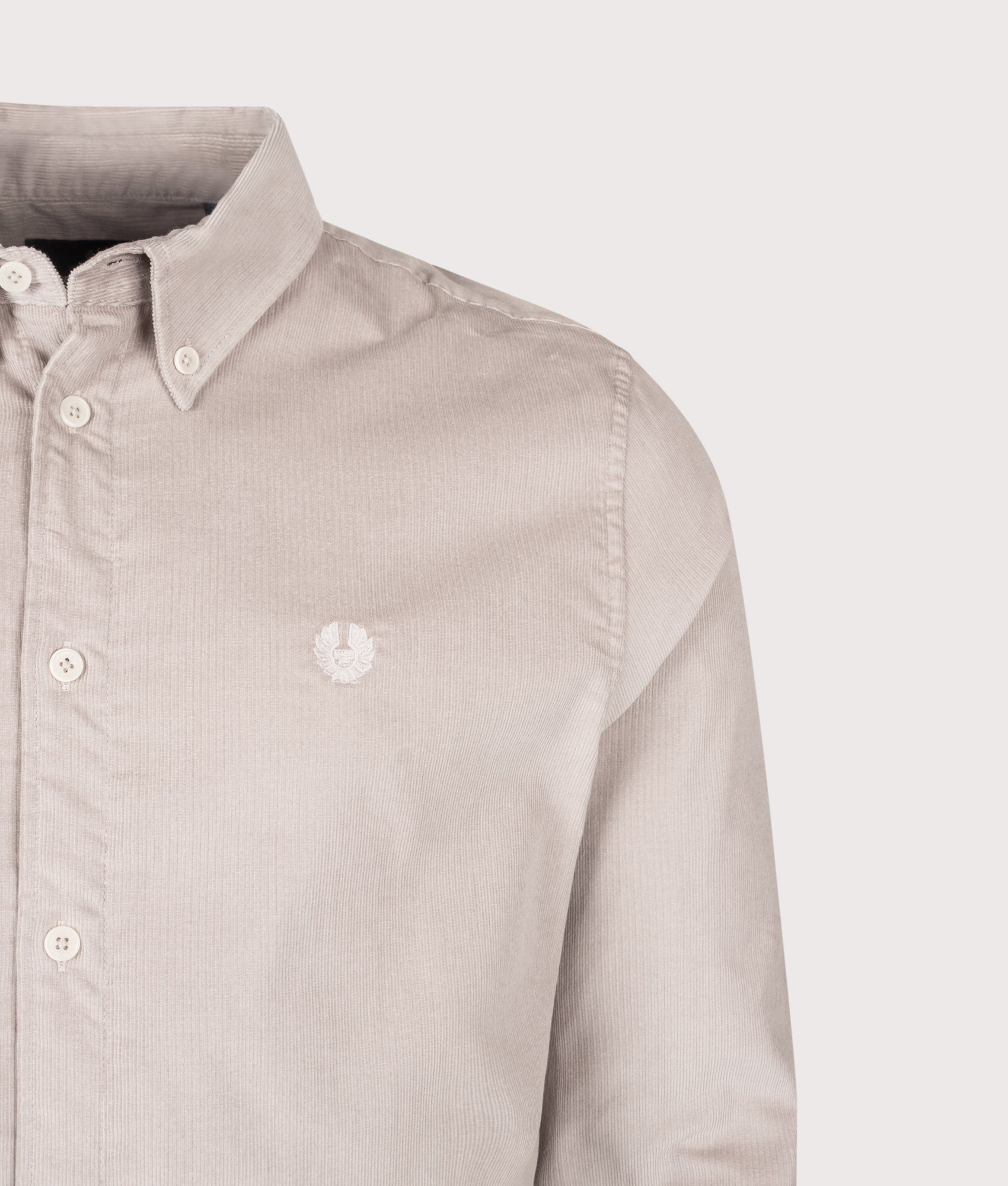 Belstaff Regular Fit Street Shirt in Concrete at EQVVS Menswear. Detail shot.