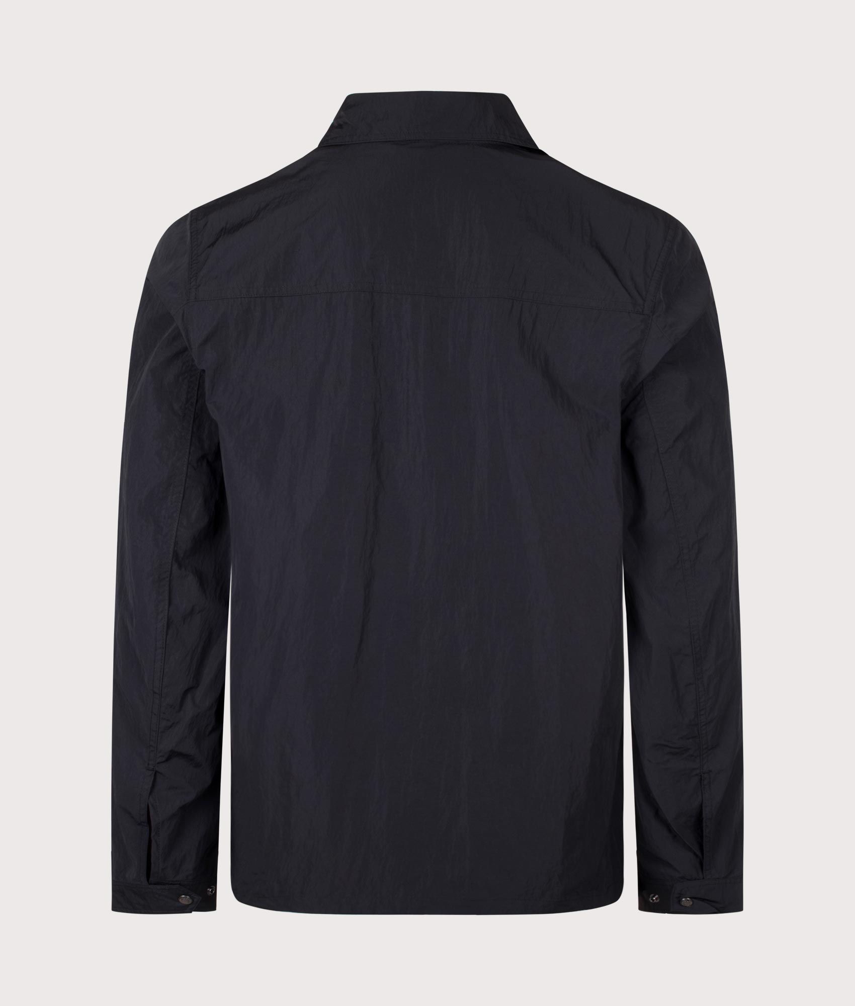 Belstaff Regular Fit Tourer Overshirt in Black at EQVVS Menswear. Back shot.