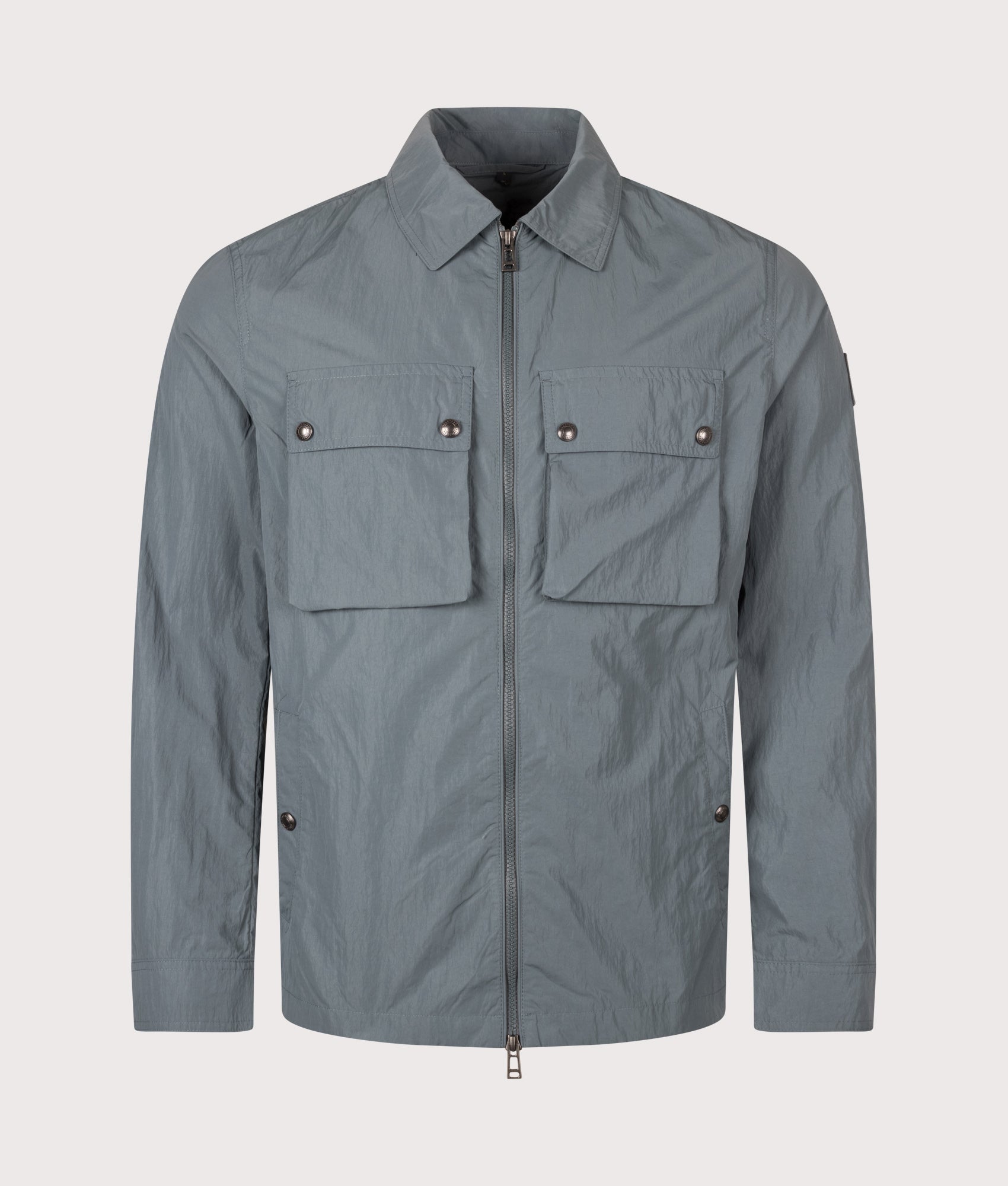 Belstaff Regular Fit Tourer Overshirt in Petrol at EQVVS Menswear. Front shot.