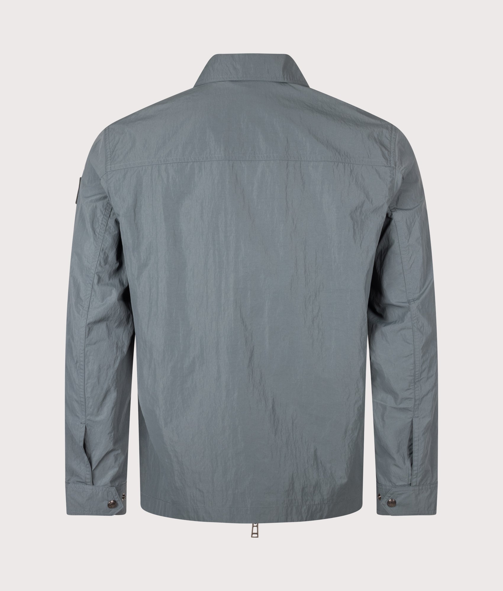 Belstaff Regular Fit Tourer Overshirt in Petrol at EQVVS Menswear. Back shot.