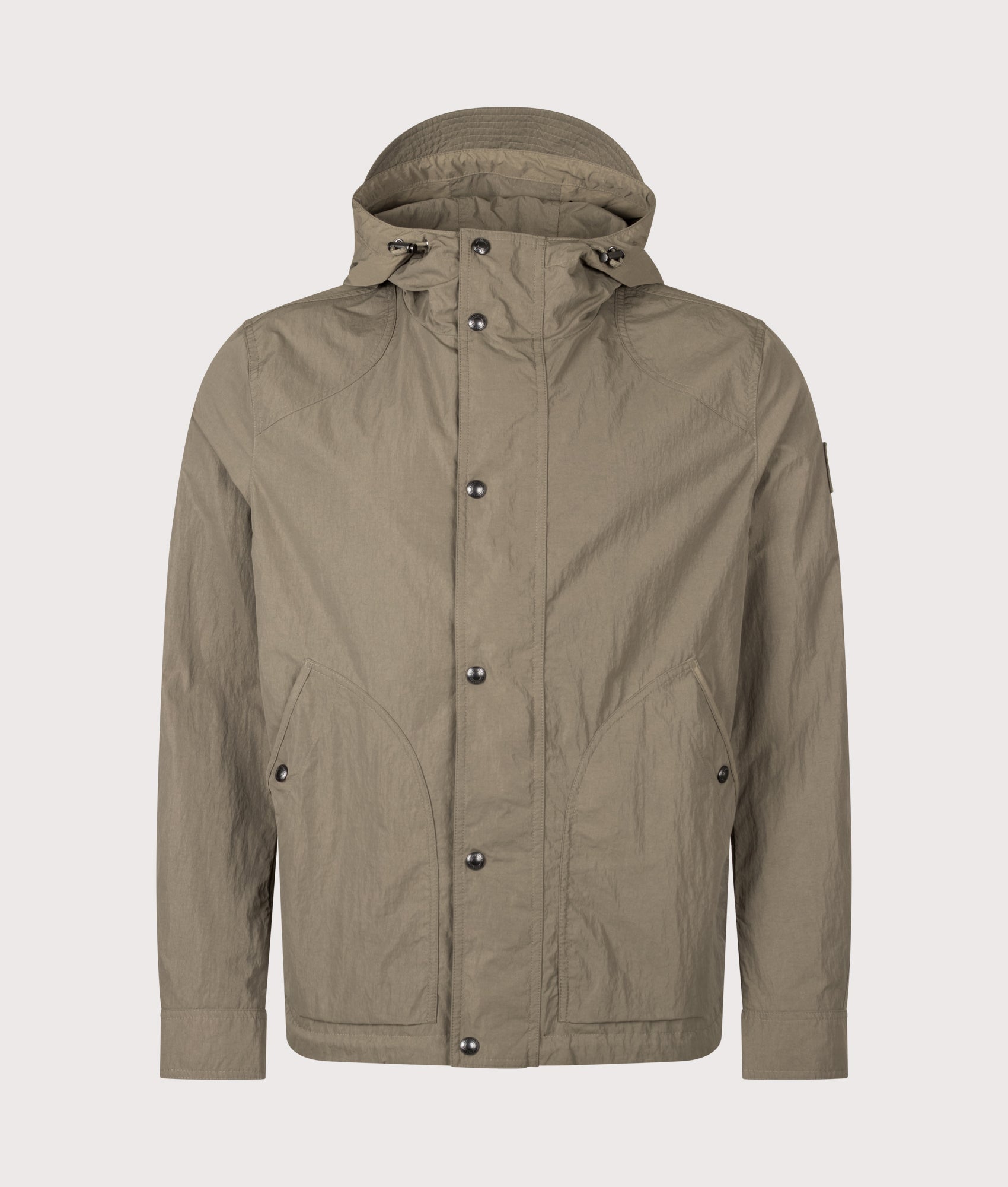 Belstaff Regular Fit Marsh Jacket in Khaki Green at EQVVS Menswear. Front shot.
