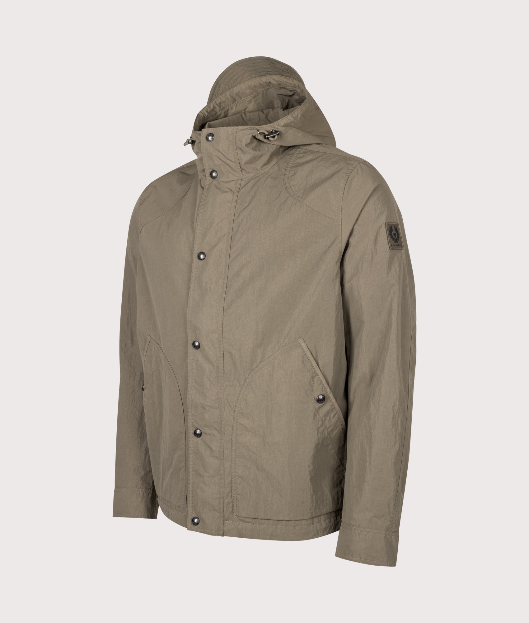 Belstaff Regular Fit Marsh Jacket in Khaki Green at EQVVS Menswear. Front shot.