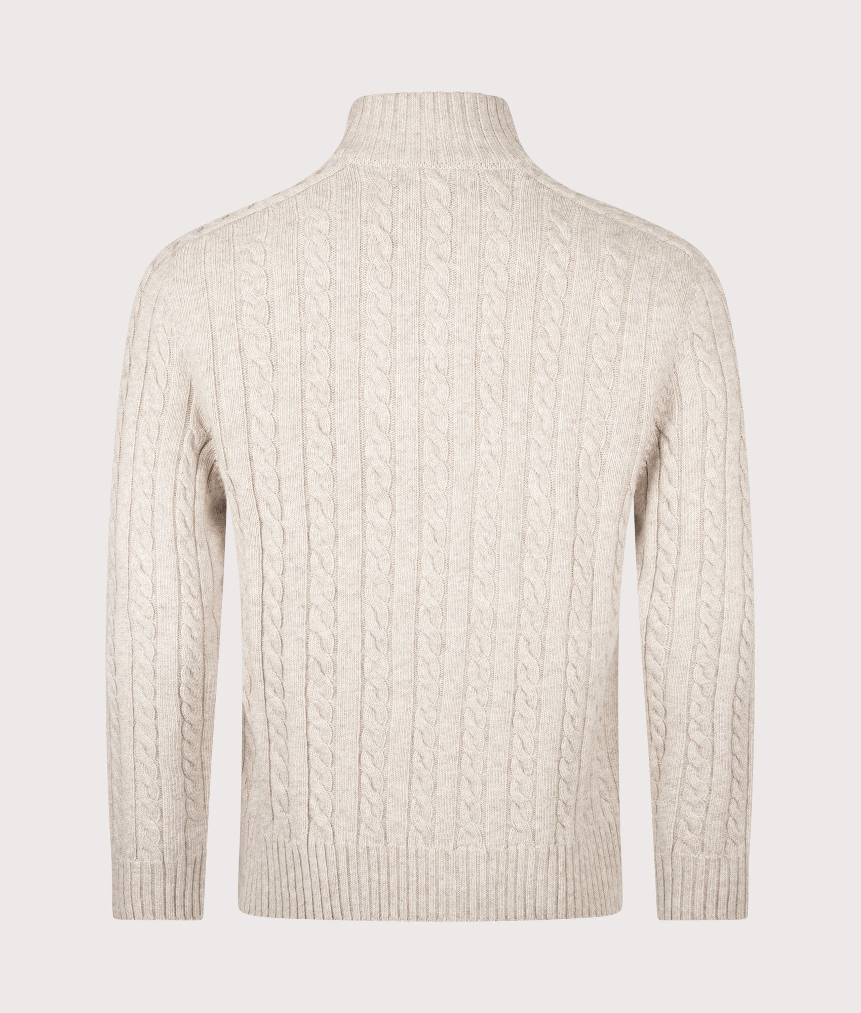 Belstaff Regular Fit Westport Quarter Zip Jumper in Pale Stone at EQVVS Menswear. Back shot.