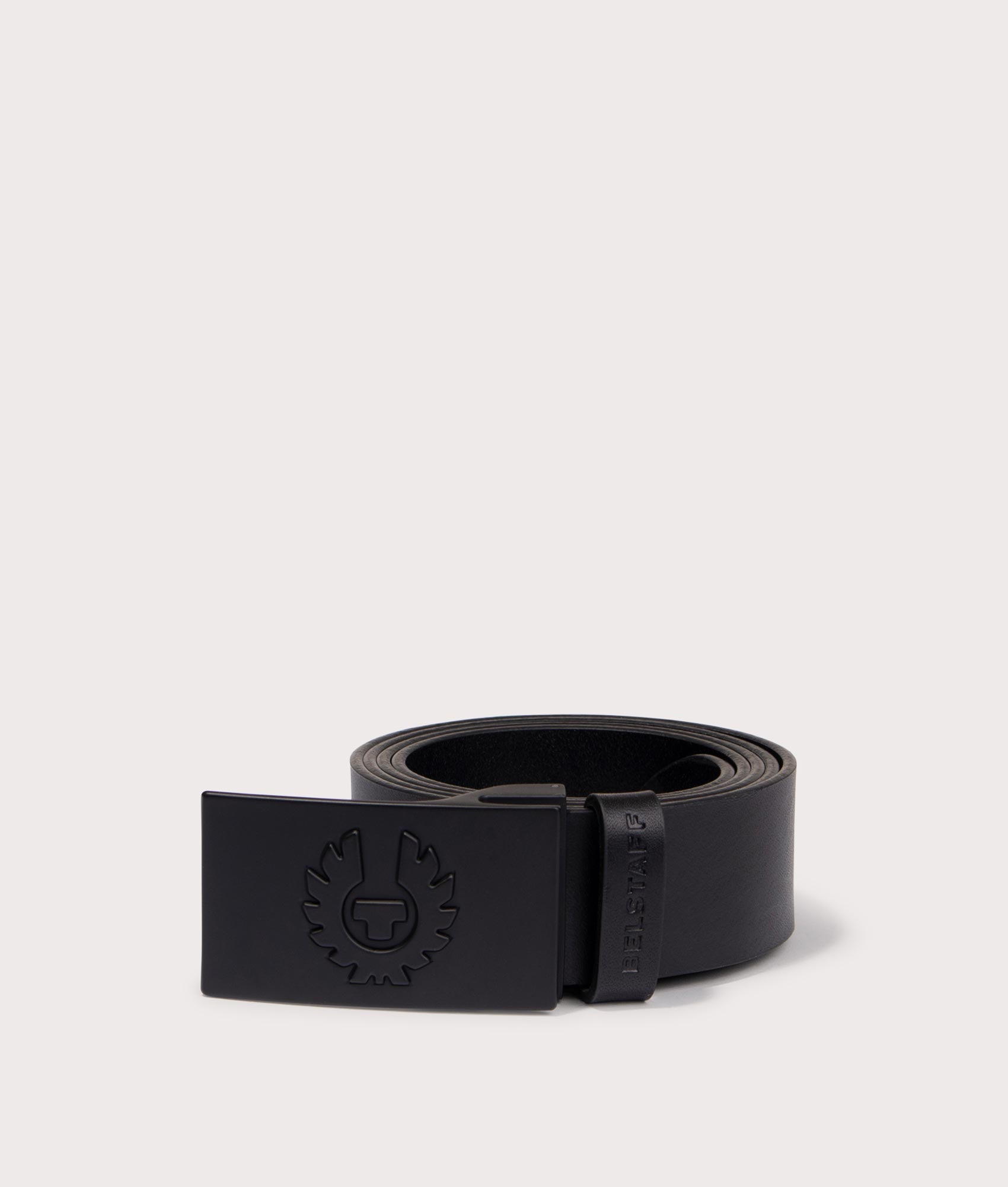 Belstaff Phoenix Buckle Belt in black black with metal buckle detail shot at EQVVS