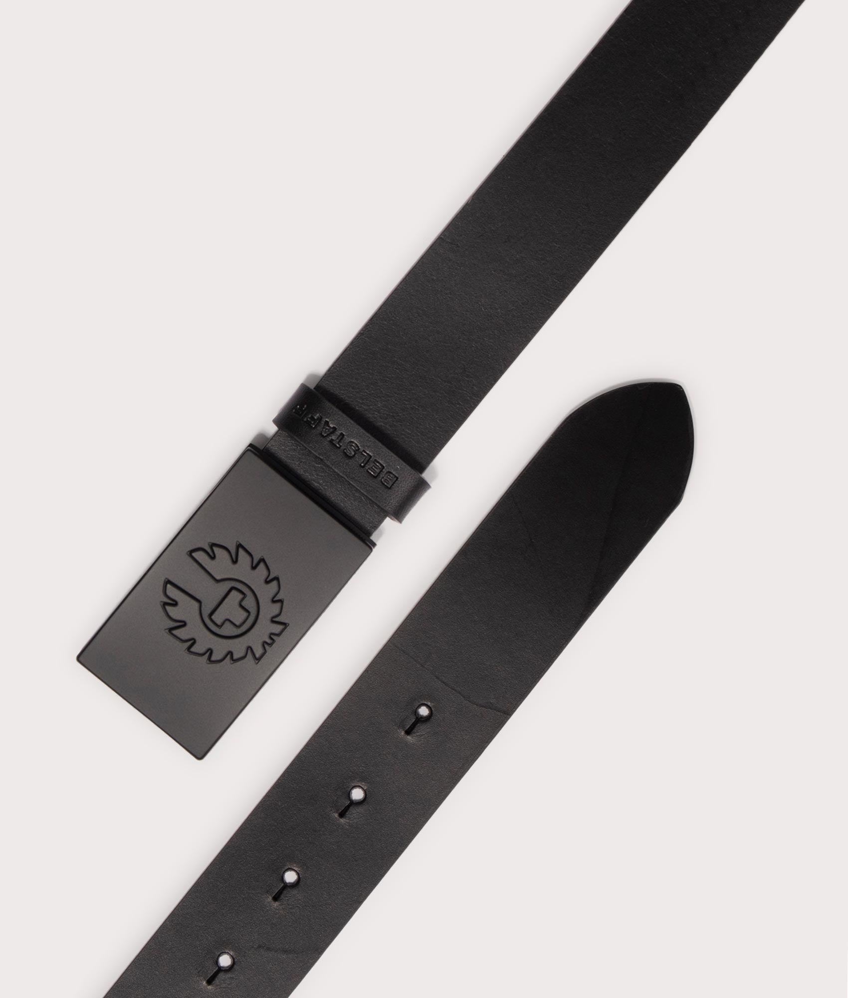 Belstaff Phoenix Buckle Belt in black black with metal buckle belt shot at EQVVS