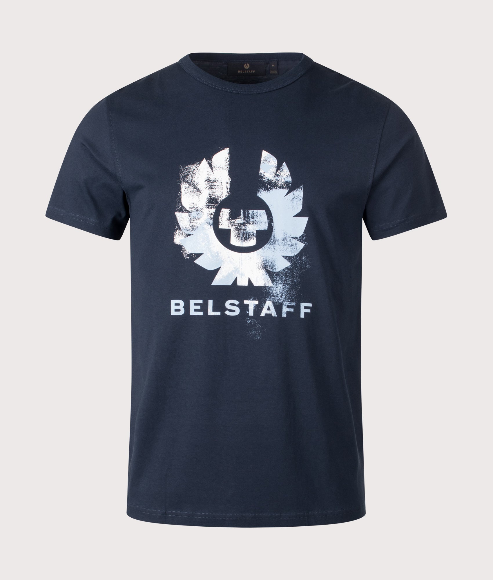 Belstaff release the Regular Fit Concrete Blur T-Shirt in Dark Ink at EQVVS Menswear. Front shot.