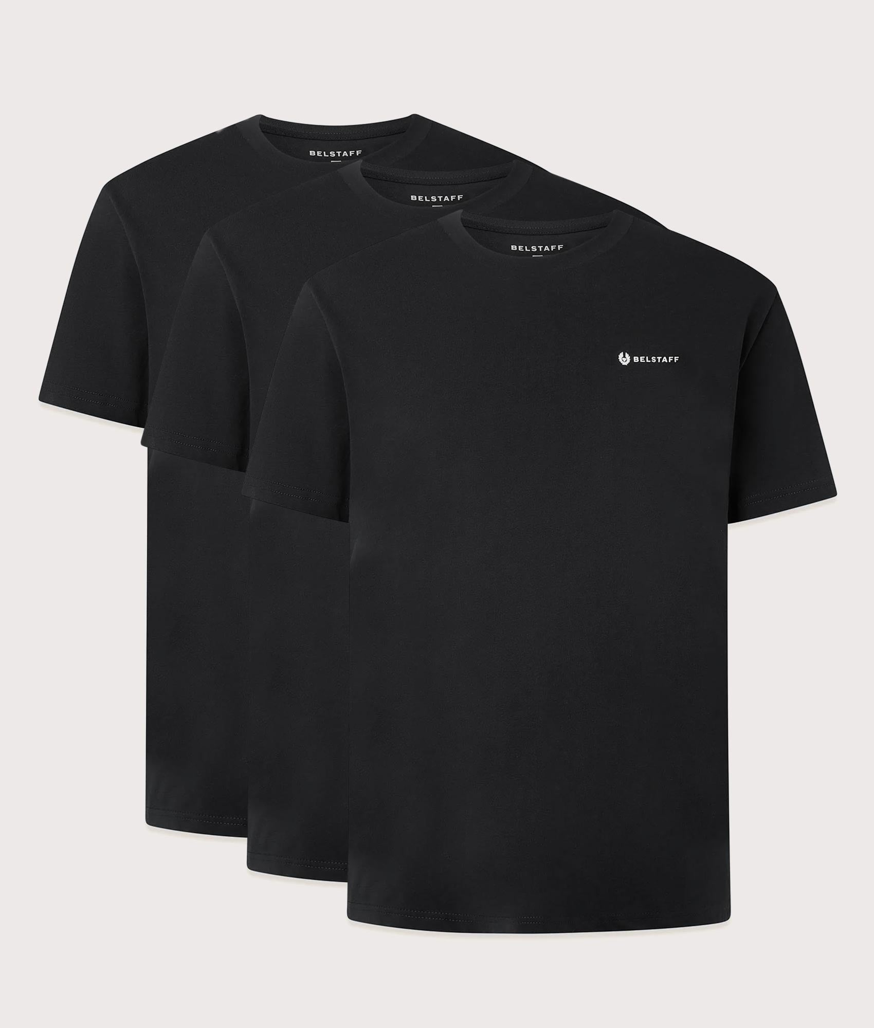 Belstaff Regular Fit 3 Pack T-Shirt in Black at EQVVS Menswear. Front shot.