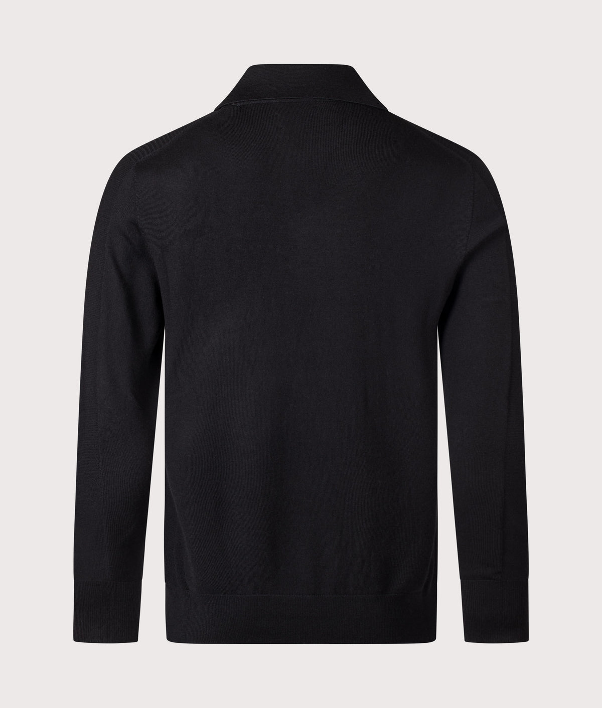 Belstaff Regular Fit Colden Knitted Polo Shirt in Black at EQVVS Menswear. Back shot.