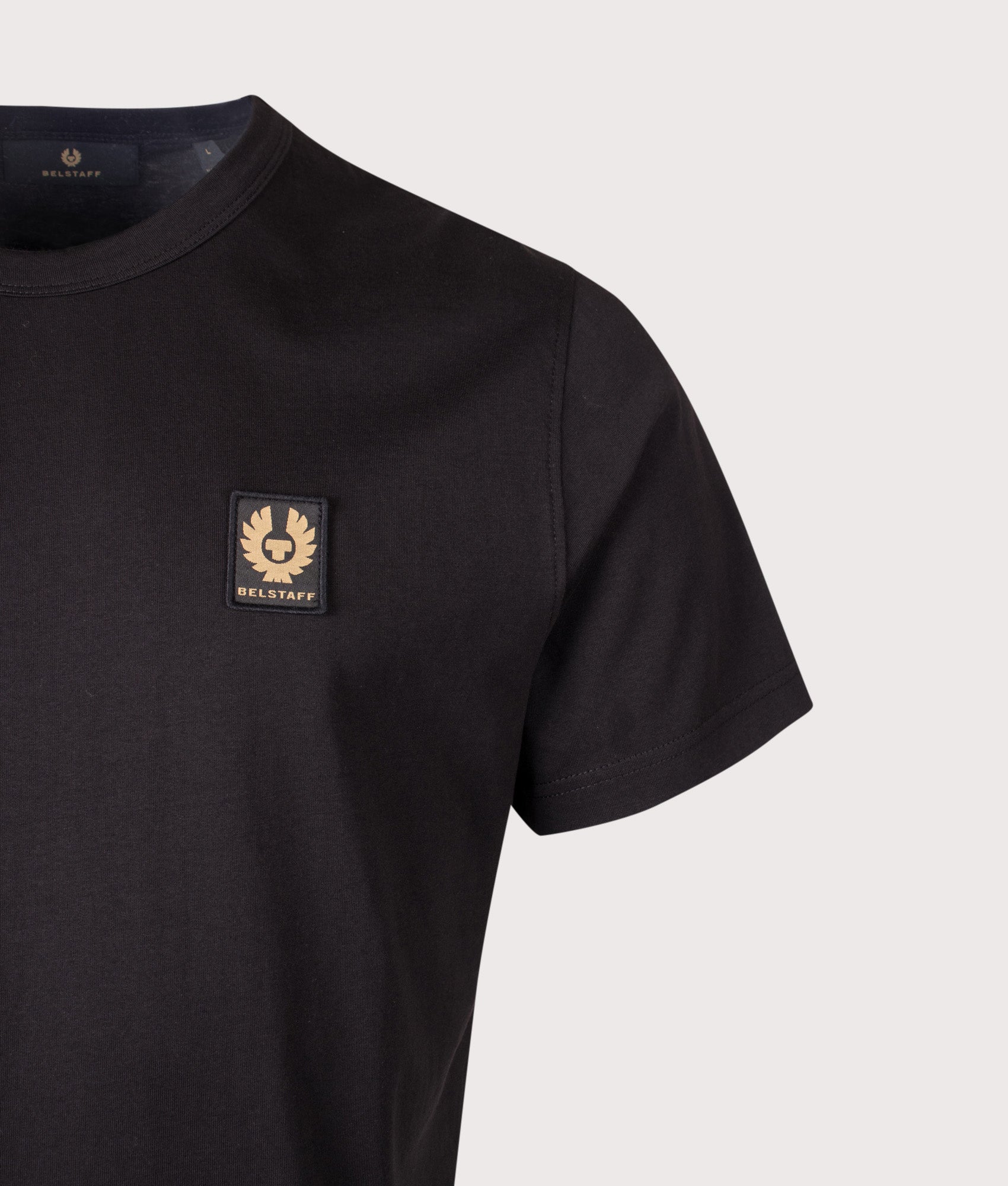 Belstaff Regular Fit Belstaff T-Shirt in  Black at EQVVS Menswear. Detail shot.