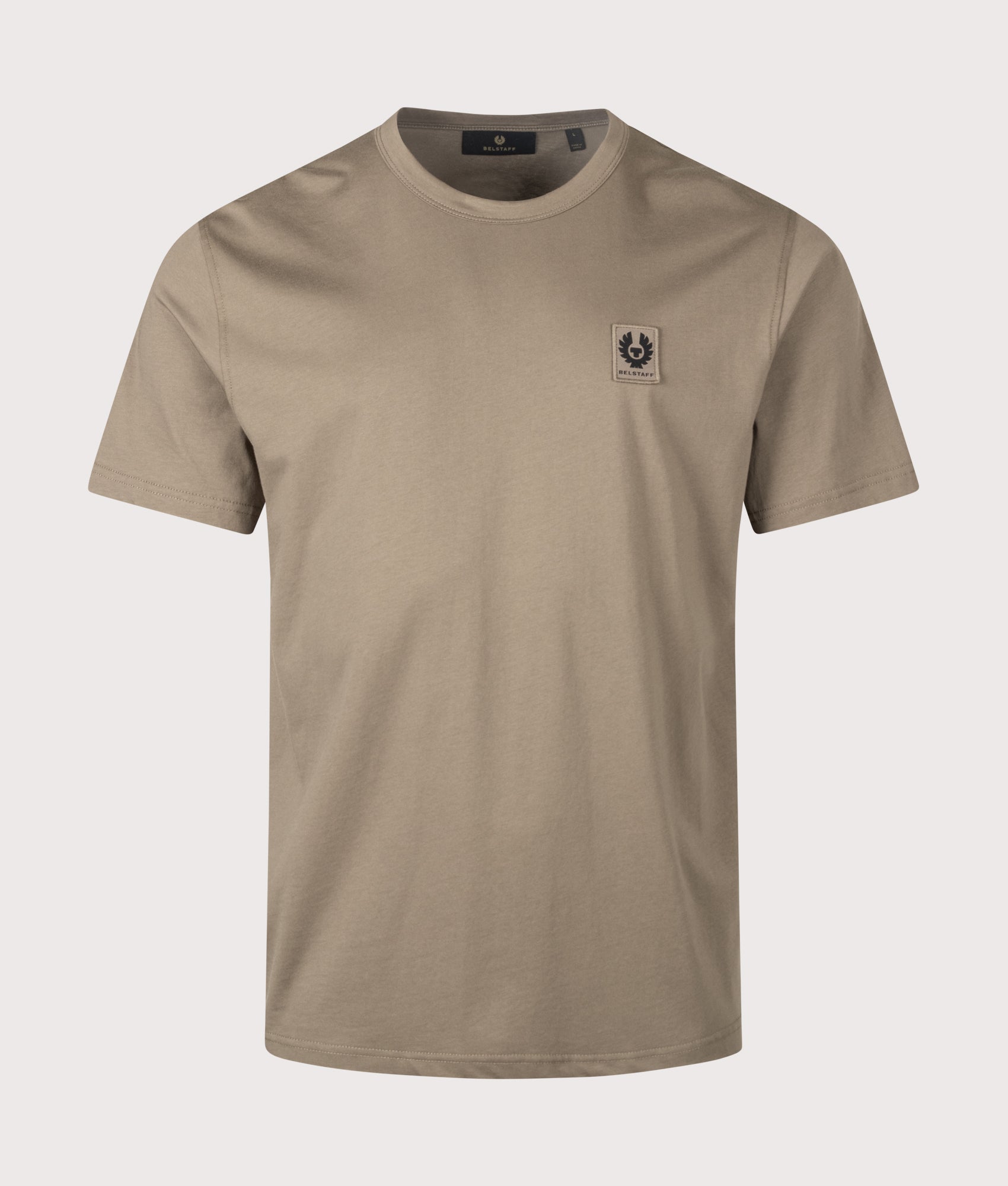 Belstaff Regular Fit Belstaff T-Shirt in  Dusty Taupe at EQVVS Menswear. Front shot.