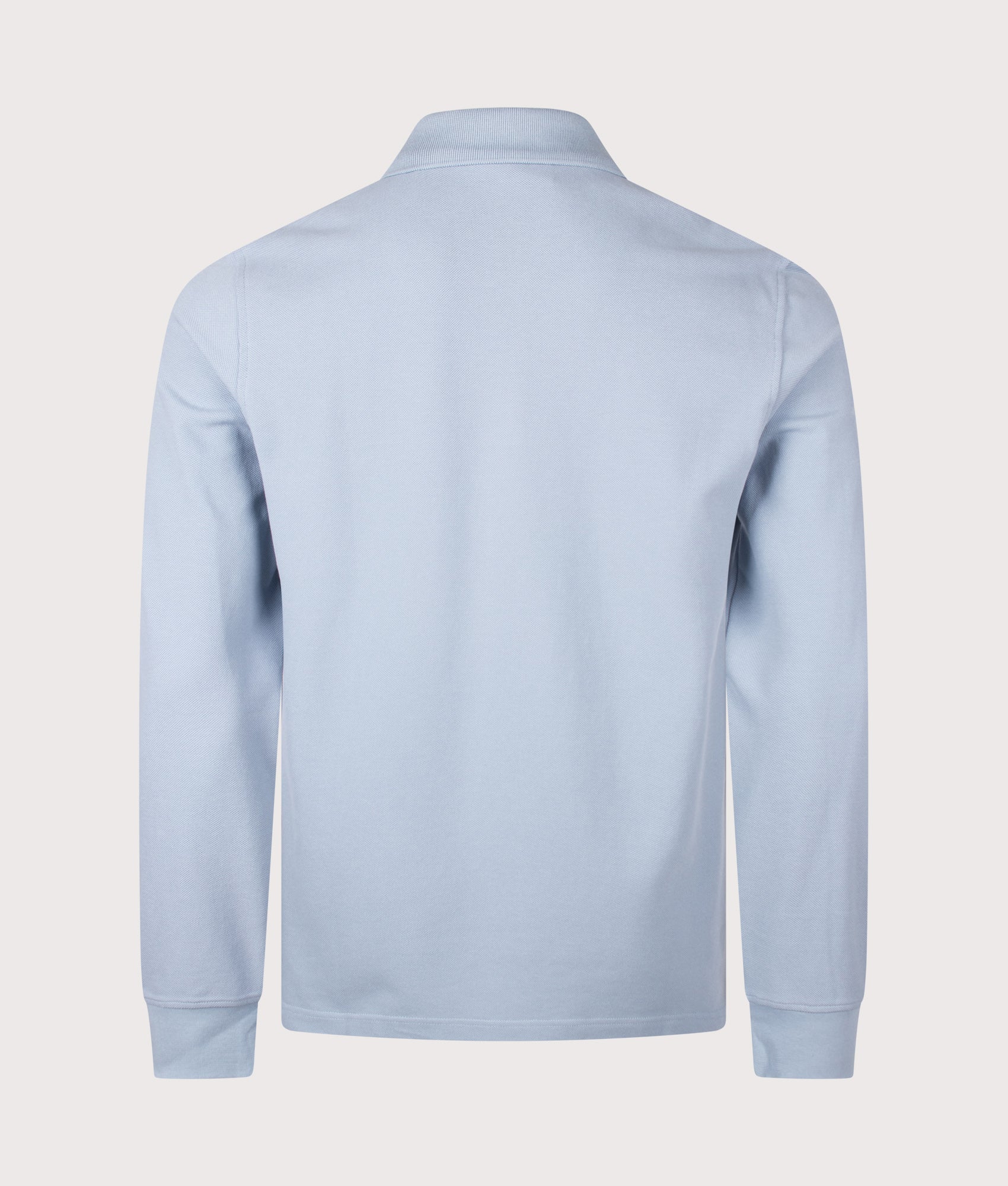 Belstaff Regular Fit Belstaff Long Sleeved Polo Shirt in Mist Blue at EQVVS Menswear. Back shot.