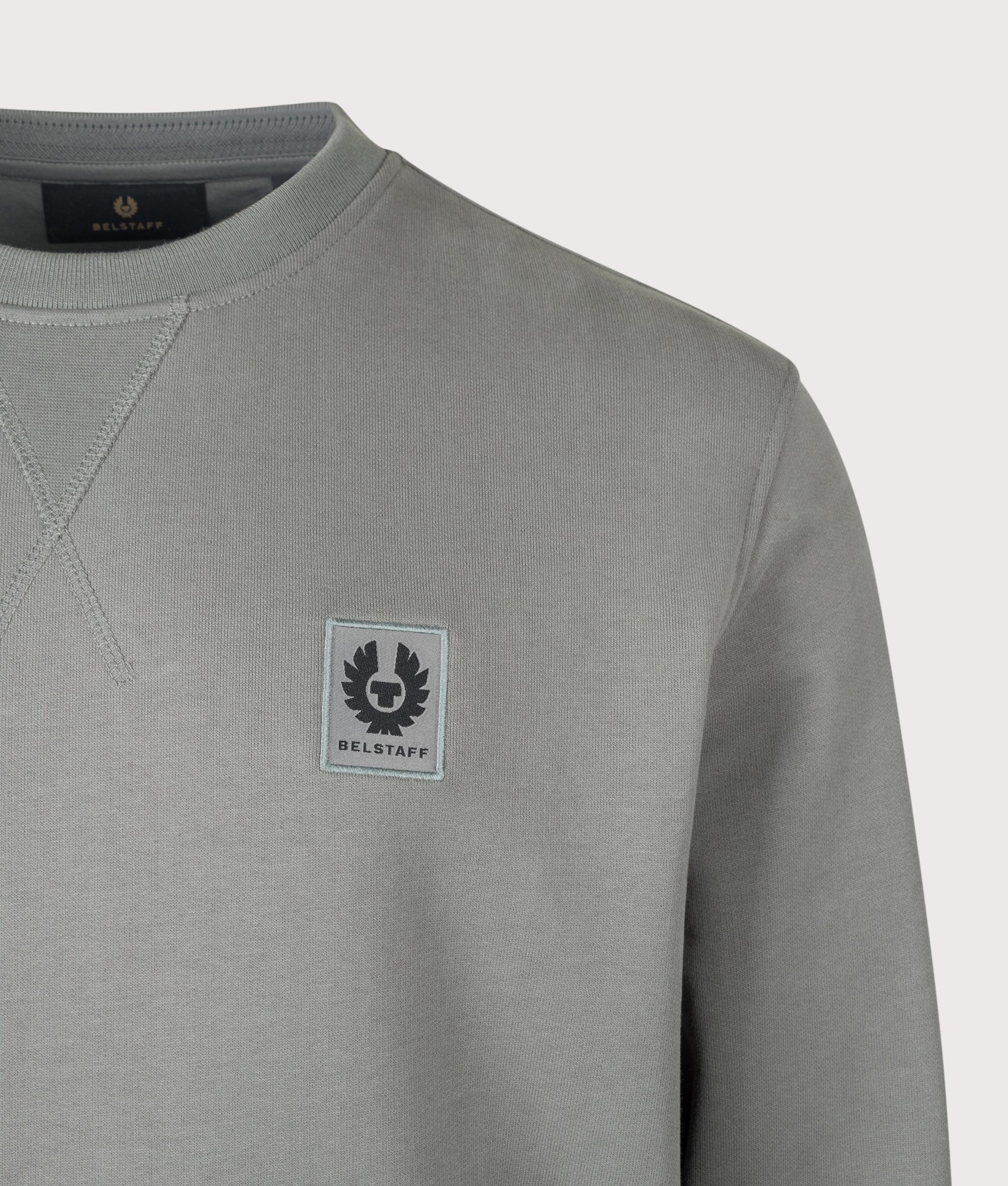 Belstaff Regular Fit Belstaff Sweatshirt in Atlantic Grey at EQVVS Menswear. Detail shot.