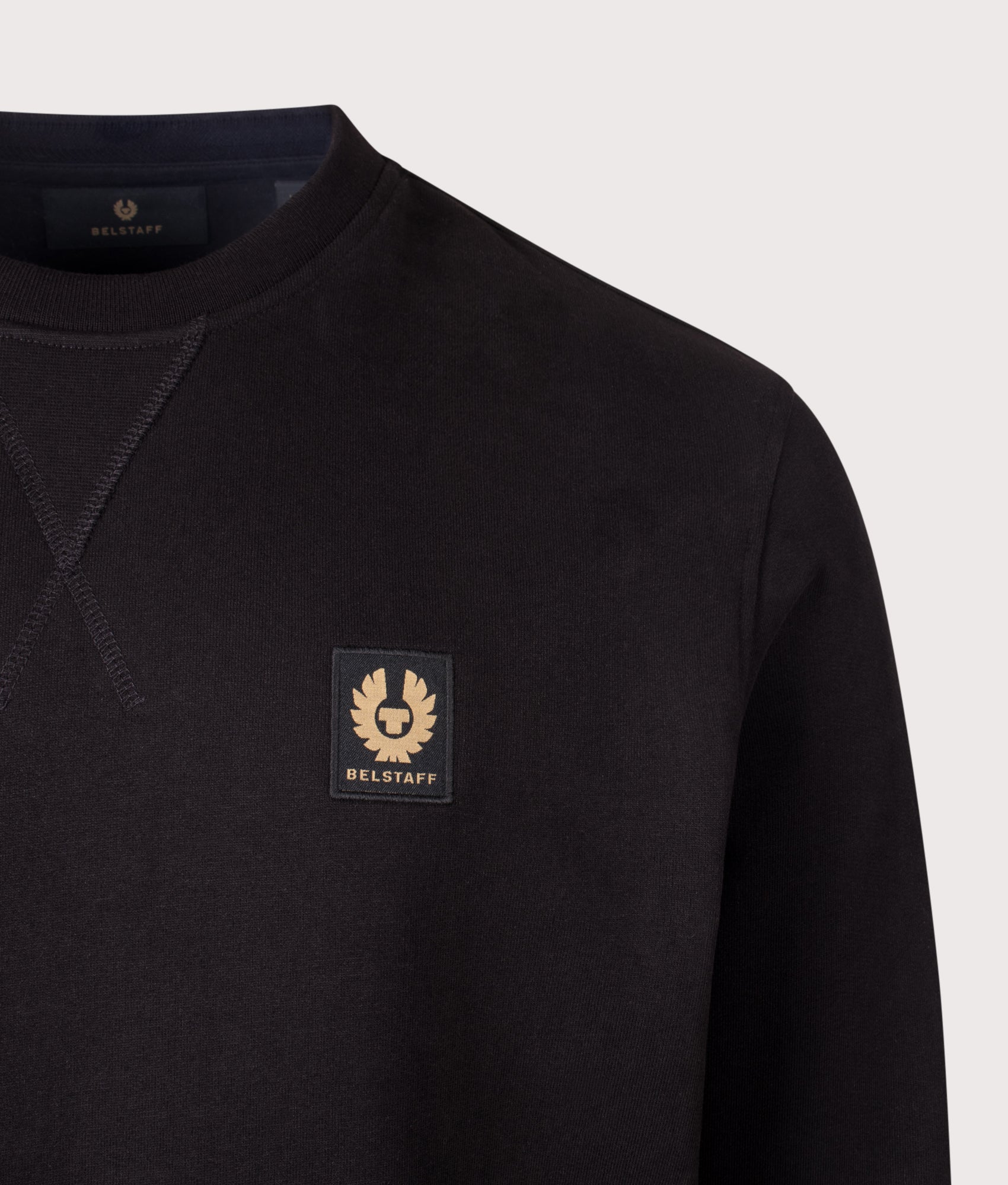 Belstaff Regular Fit Belstaff Sweatshirt in Black at EQVVS Menswear. Detail shot.