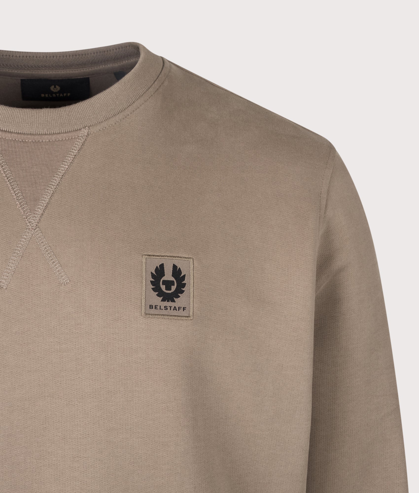 Belstaff Regular Fit Belstaff Sweatshirt in Dusty Taupe at EQVVS Menswear. Detail shot.
