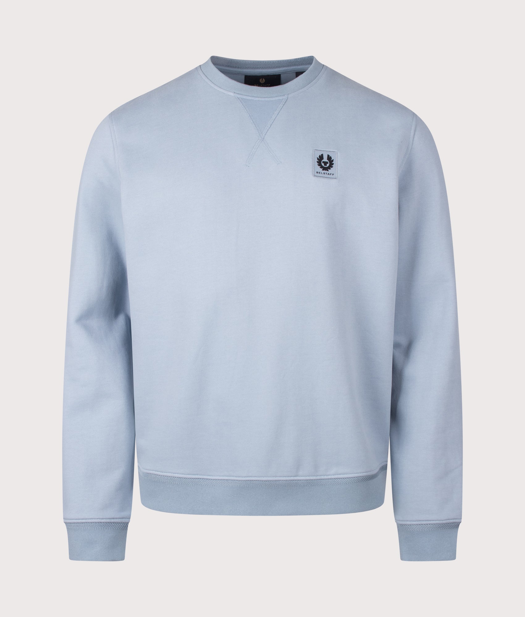 Belstaff Regular Fit Belstaff Sweatshirt in Mist Blue at EQVVS Menswear. Front shot.