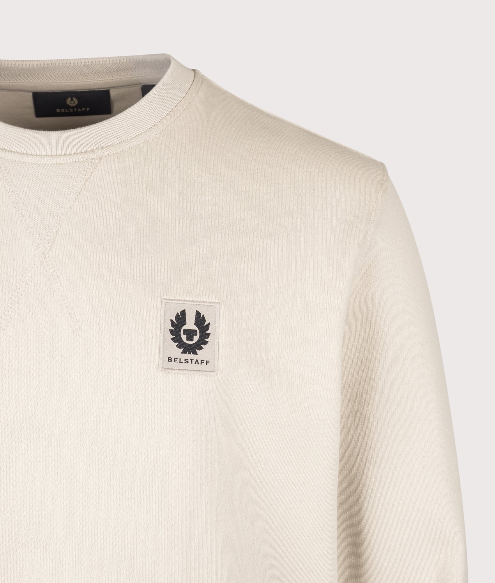 Belstaff Regular Fit Belstaff Sweatshirt in Pale Stone at EQVVS Menswear. Detail shot.