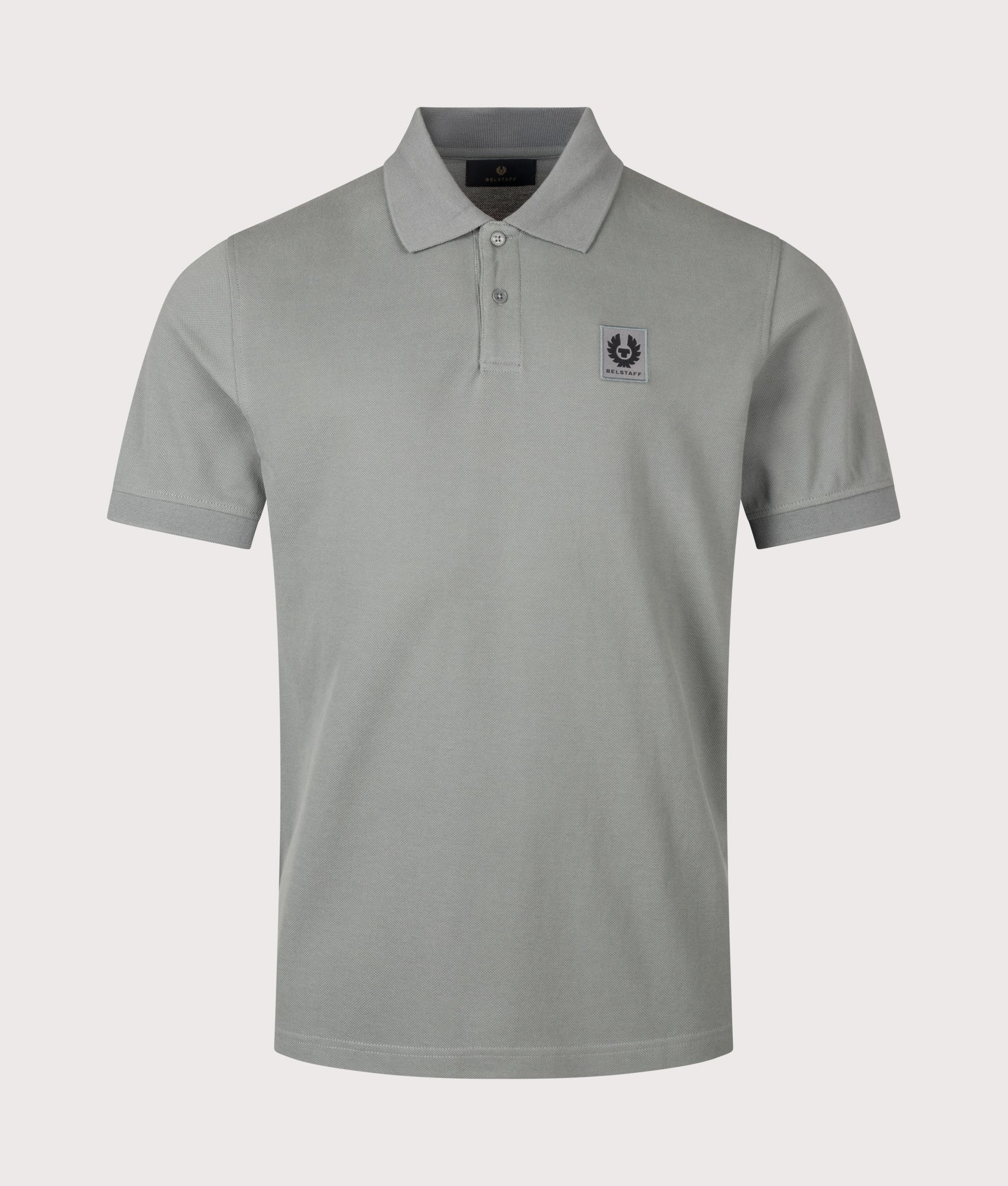 Belstaff Regular Fit Belstaff Polo Shirt in Atlantic Grey at EQVVS Menswear. Front shot.