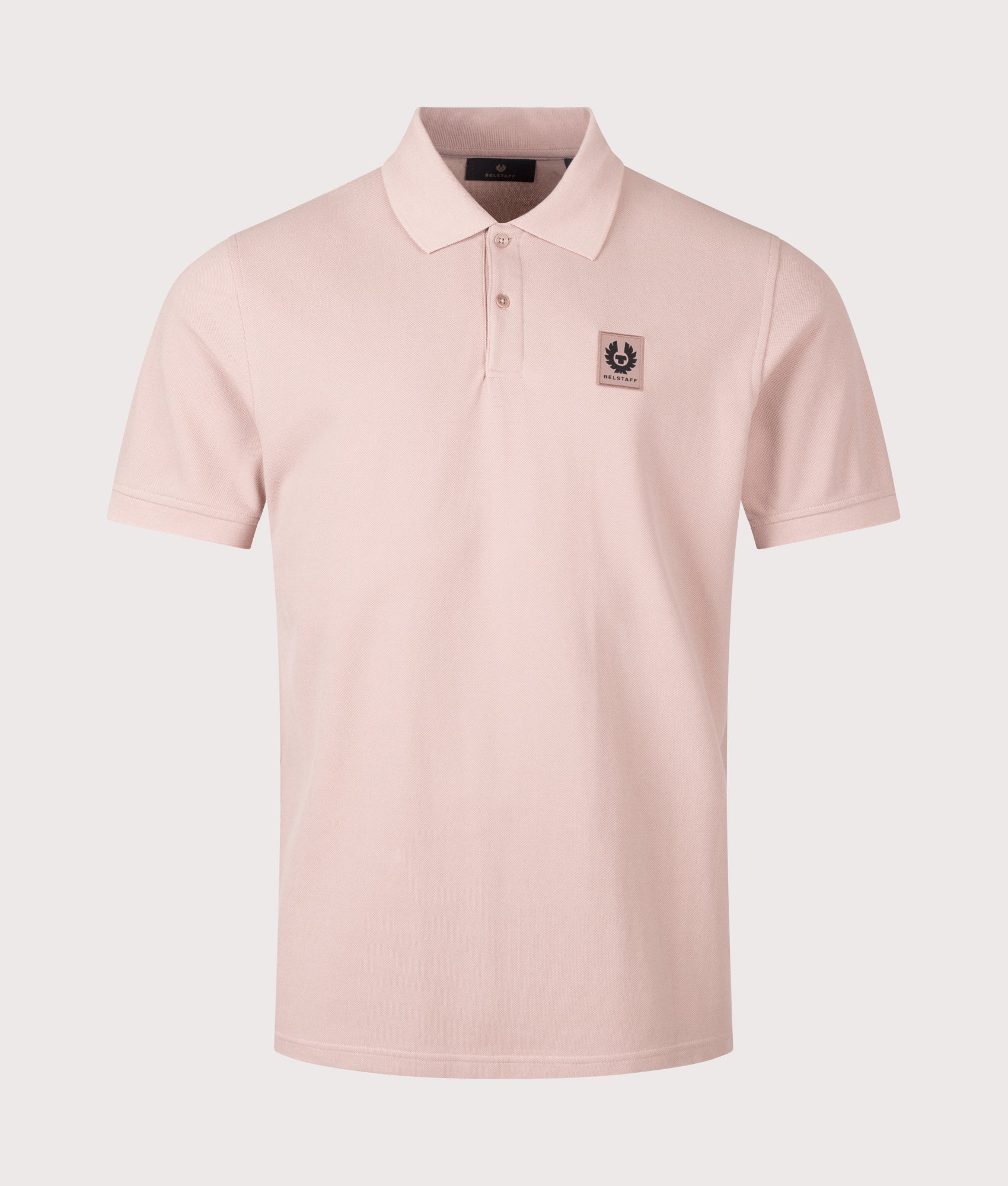 Belstaff Regular Fit Belstaff Polo Shirt in Dusk Pink at EQVVS Menswear. Front shot.