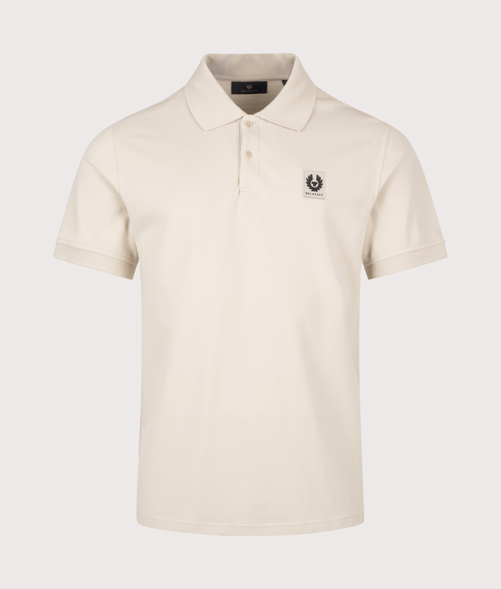 Belstaff Regular Fit Belstaff Polo Shirt in Pale Stone at EQVVS Menswear. Front shot.