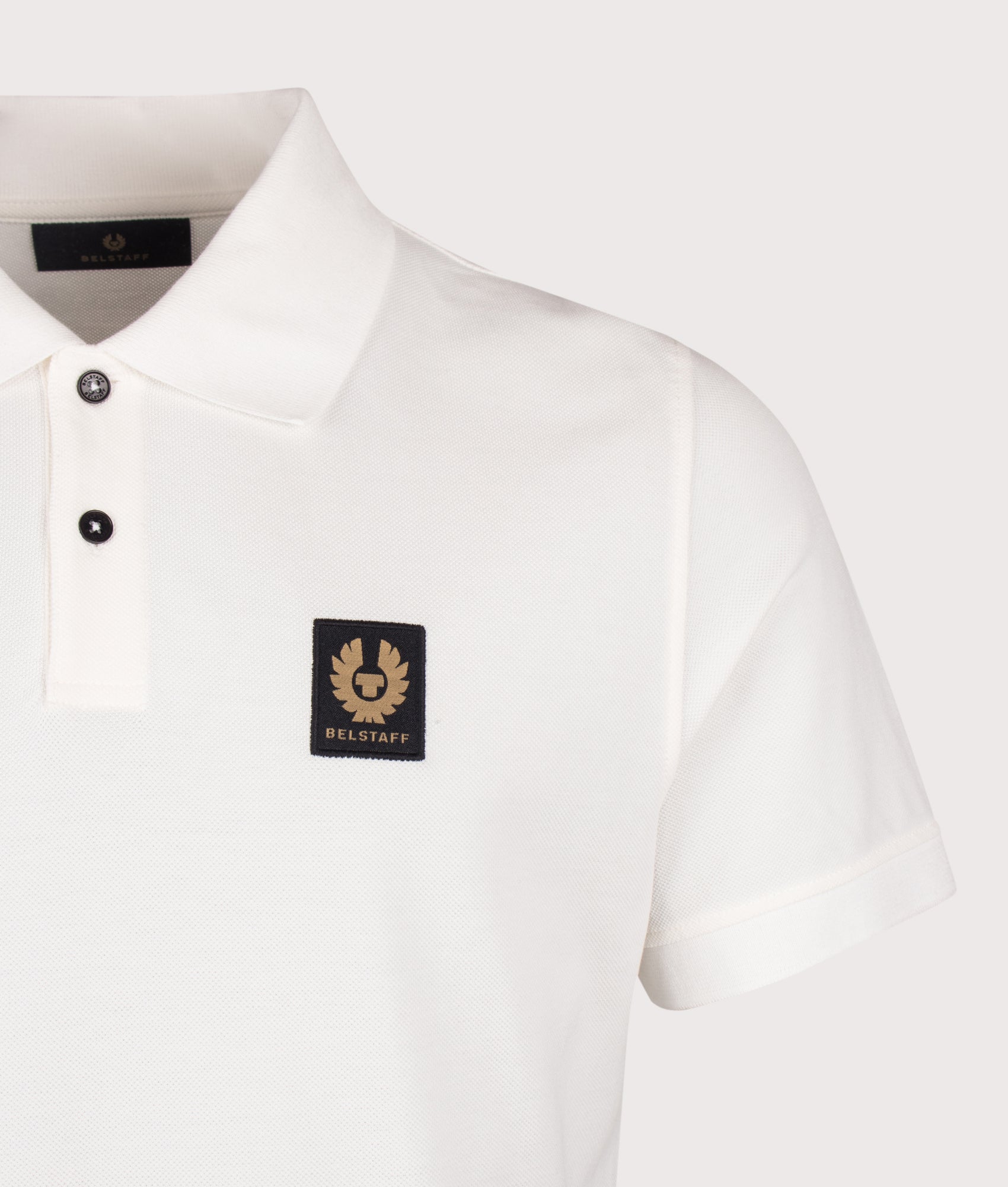 Belstaff Regular Fit Belstaff Polo Shirt in White at EQVVS Menswear.  Detail shot