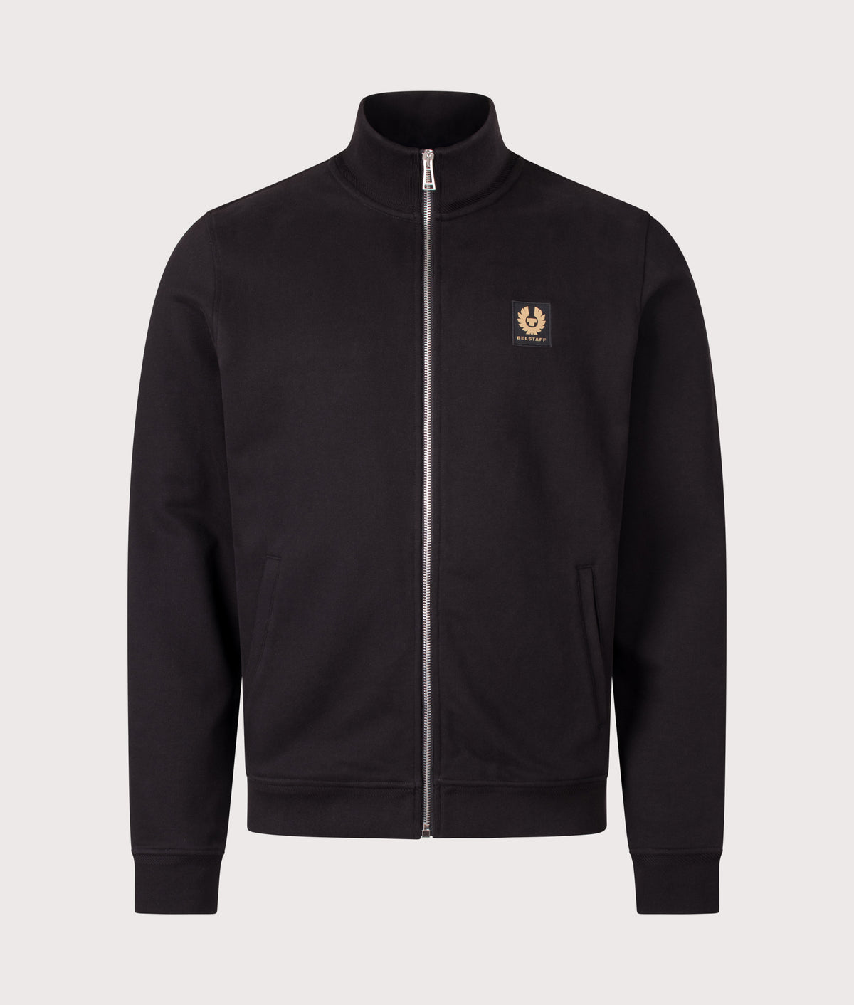 Belstaff Regular Fit Belstaff Full Zip Sweatshirt in Black at EQVVS Menswear. Front shot.