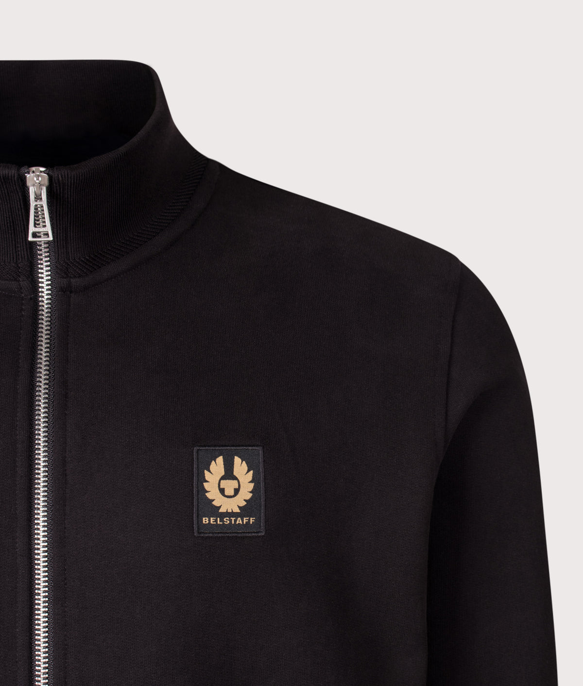 Belstaff Regular Fit Belstaff Full Zip Sweatshirt in Black at EQVVS Menswear. Detail shot.