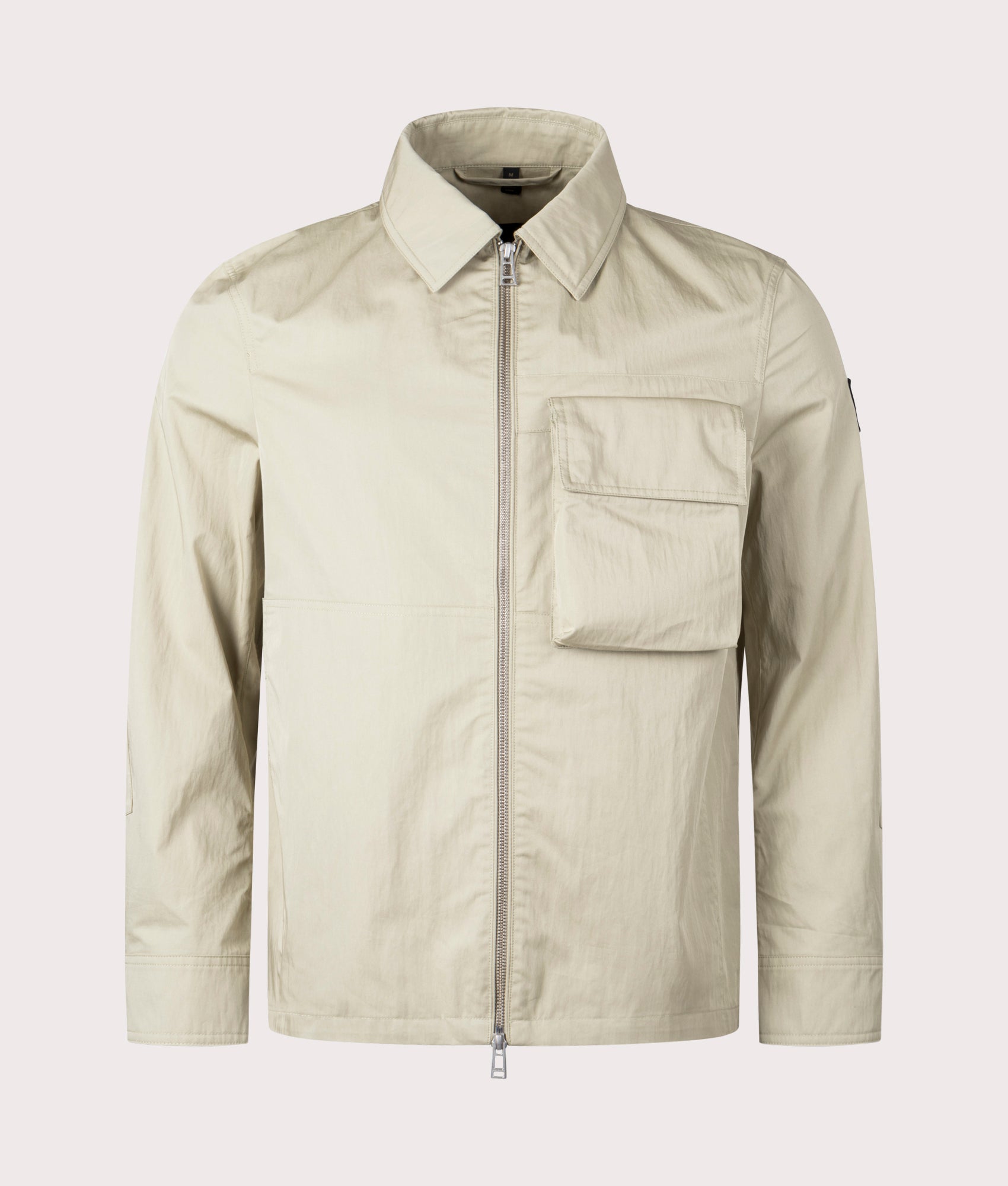 Belstaff runner overshirt in echo green zipped front shot at EQVVS