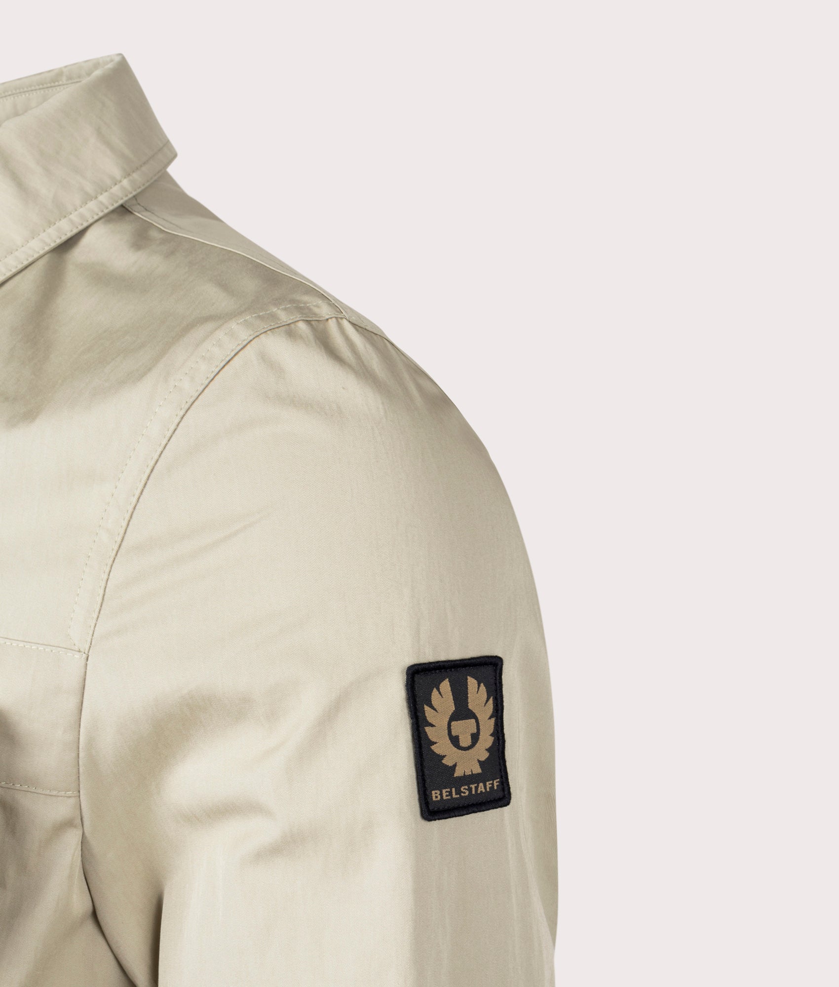 Belstaff runner overshirt in echo green side logo shot at EQVVS