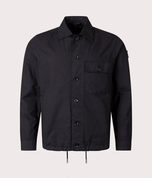 Beltaff gulley overshirt in black front buttoned shot by EQVVS