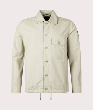 Belstaff gulley overshirt in echo green front button shot by EQVVS