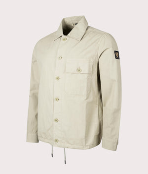 Belstaff gulley overshirt in echo green side button shot by EQVVS