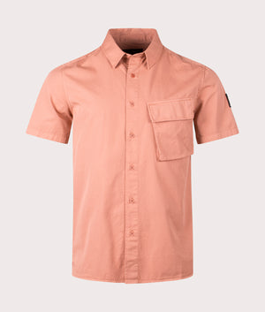 Belstaff Scale Short Sleeve Shirt in rust pink front button shot by EQVVS