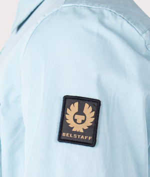 Belstaff Scale Short Sleeve Shirt in Skyline blue Detial shot by EQVVS