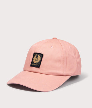 Belstaff Phoenix Logo Cap in rust pink with patch logo front side shot at EQVVS