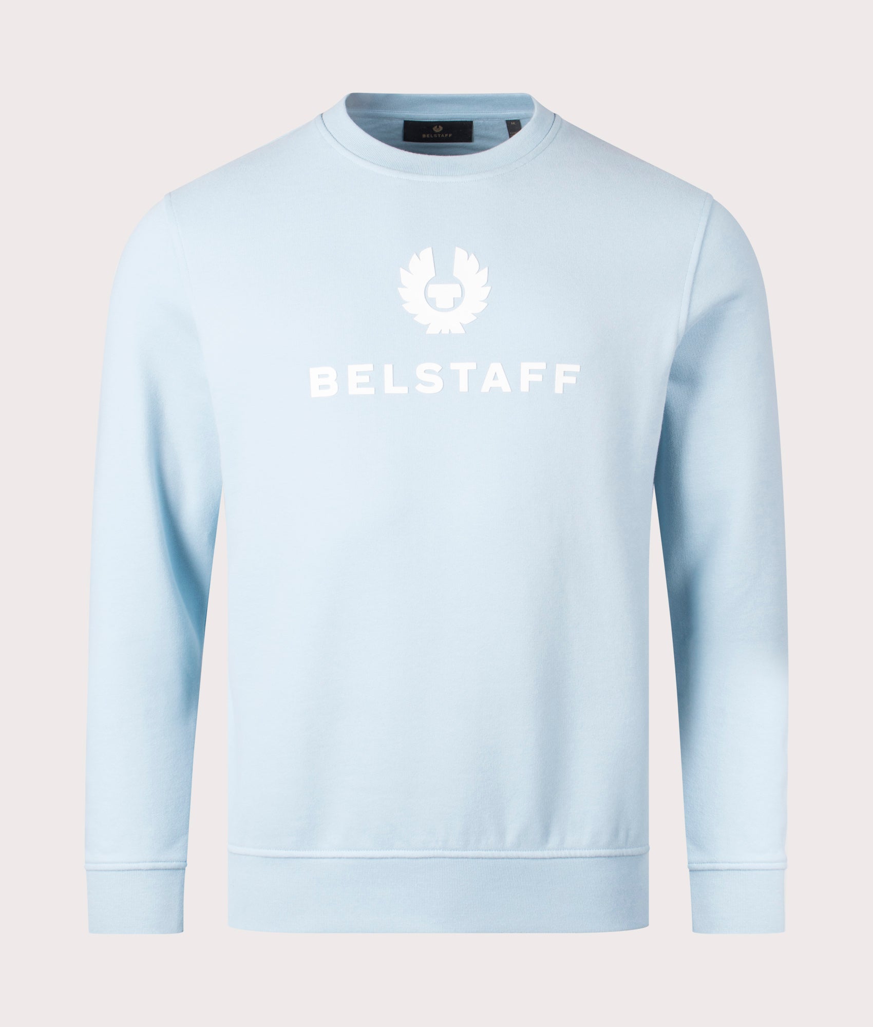 Belstaff Signature Crewneck Sweatshirt in Skyline blue front shot at EQVVS