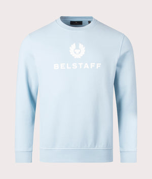 Belstaff Signature Crewneck Sweatshirt in Skyline blue front shot at EQVVS