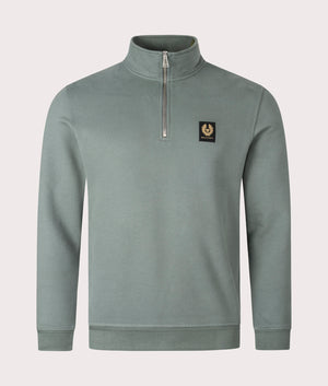 Belstaff Quarter Zip Sweatshirt in mineral green front shot at eqvvs