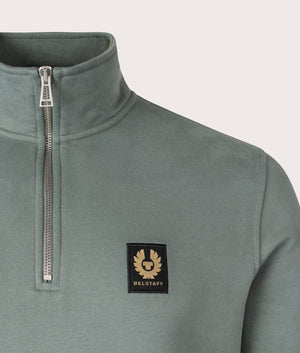 Belstaff Quarter Zip Sweatshirt in mineral green detial shot at eqvvs