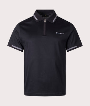 Belstaff Graph Zip Polo Shirt in Black with Zip detail front shot at EQVVS