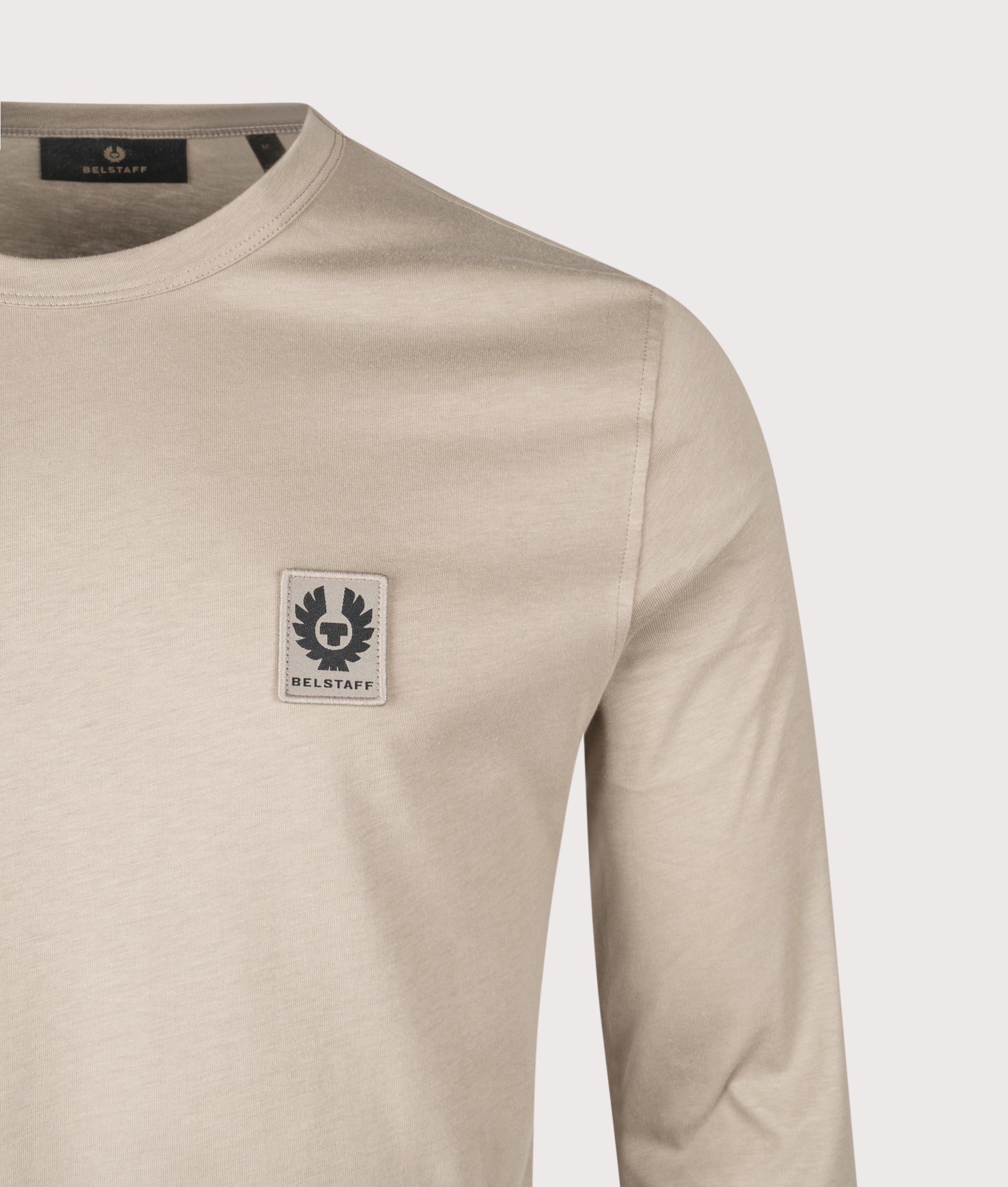 Long Sleeved T-Shirt in Dark Sand | 100% Cotton | Belstaff | EQVVS | Front detail shot 