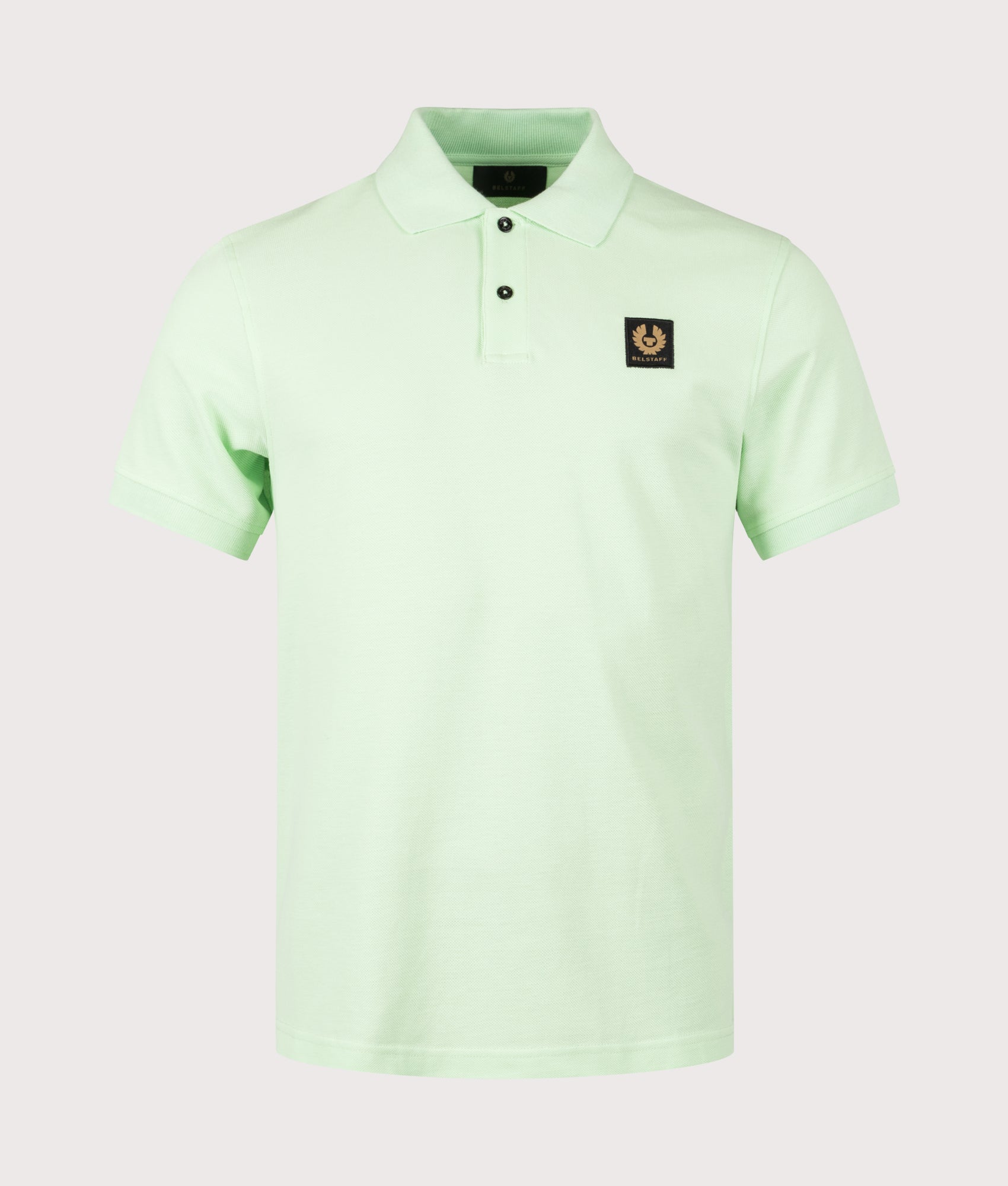 Belstaff Polo Shirt in leaf green front shot at EQVVS