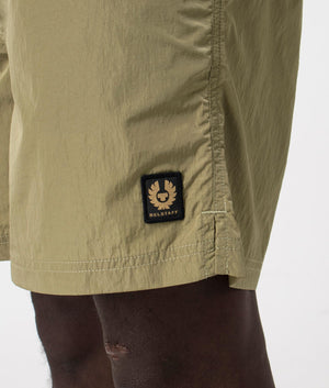 Clipper Swim Shorts in Aloe by Belstaff. EQVVS Detail Shot.