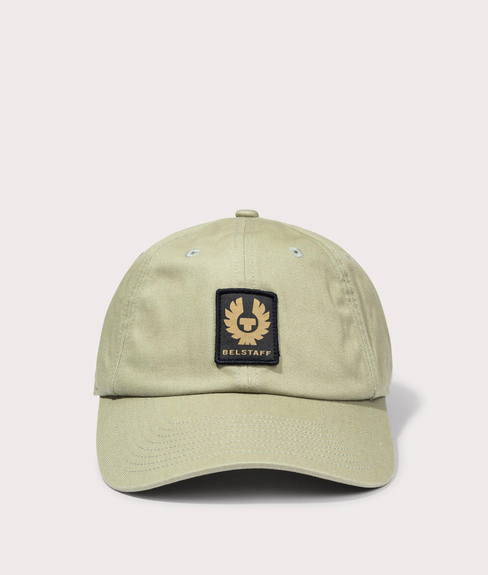 Belstaff Phoenix Logo Cap in echo green with patch logo front shot at EQVVS