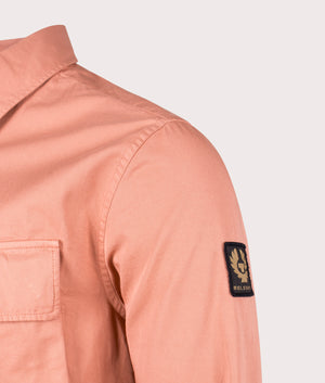 Belstaff Scale Shirt in rust pink detail shot at EQVVS